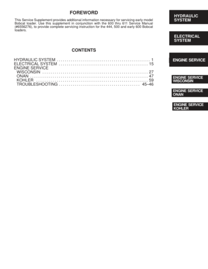 Bobcat 444 500 600 Skid Steer Loaders Service Manual Supplement - Image 3