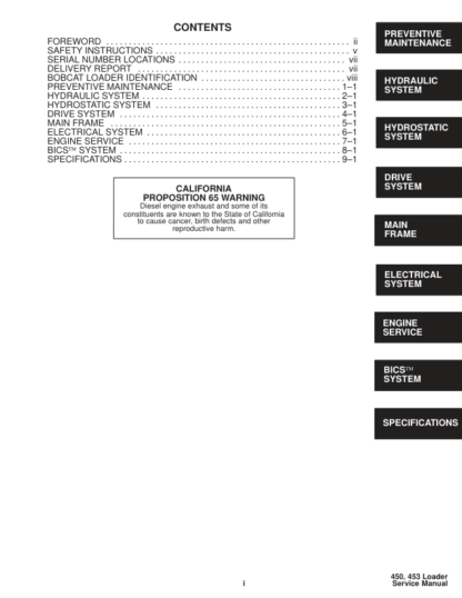 Bobcat 450 453 Skid Steer Loaders Service Manual SN 561711001 561811001 - Image 4