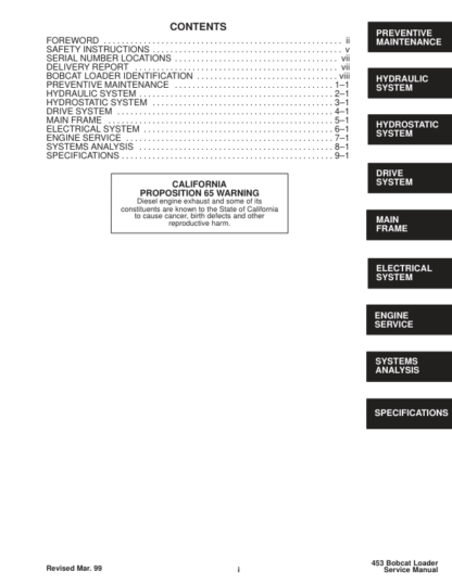 Bobcat 453 Skid Steer Loader Service Manual SN 515011001 515111001 - Image 4