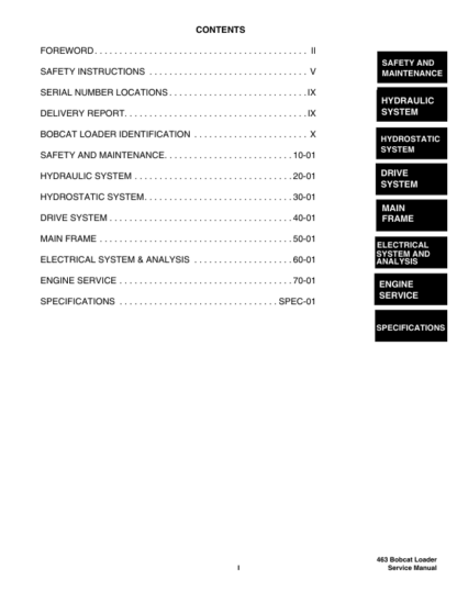 Bobcat 463 Loader Service Manual SN 522211001 522111001 - Image 4