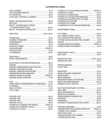 Bobcat 463 Loader Service Manual SN 522211001 522111001 - Image 3
