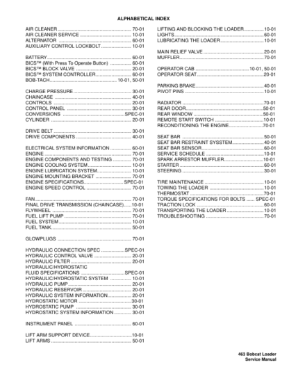 Bobcat 463 Skid Steer Loader Service Manual SN 52001100 519911001 - Image 3