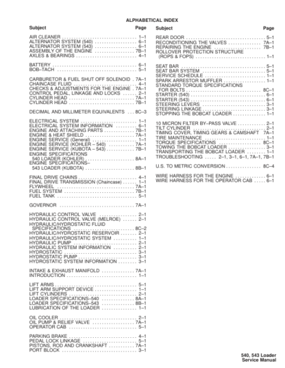 Bobcat 540 543 543B Loader Service Manual SN 501012001 502412001 511111001 - Image 3