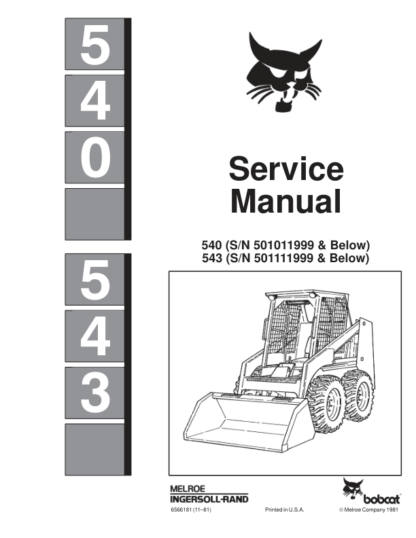 Bobcat 540 543 Loader Service Manual SN 501011999 501111999 - Image 2