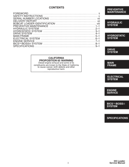 Bobcat 553 Loader Service Manual SN 513011001 513031001 - Image 3