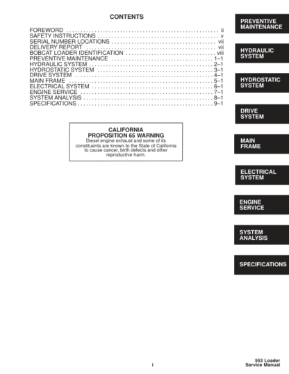 Bobcat 553 Loader Service Manual SN 516311001 516411001 - Image 4
