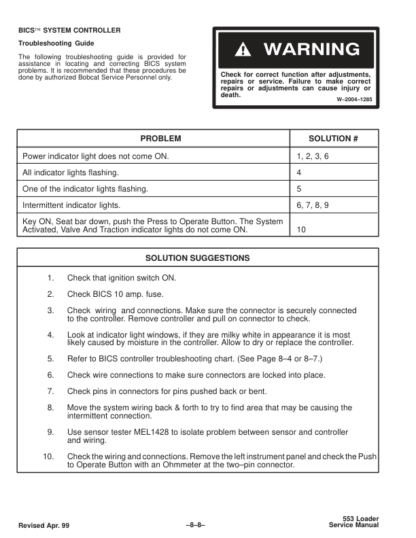Bobcat 553 Loader Service Manual SN 516311001 516411001 - Image 9