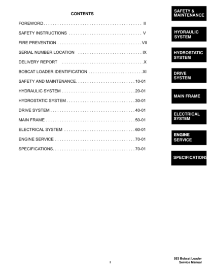 Bobcat 553 Loader Service Manual SN 528011001 528111001 - Image 4
