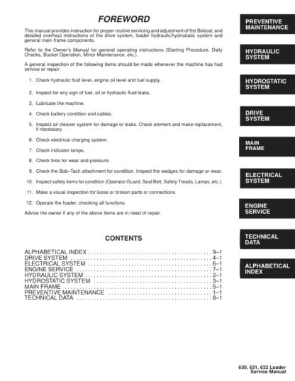 Bobcat 630 631 632 Loader Service Manual - Image 3