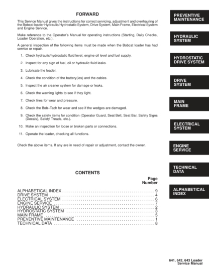 Bobcat 641 642 643 Loader Service Manual - Image 3