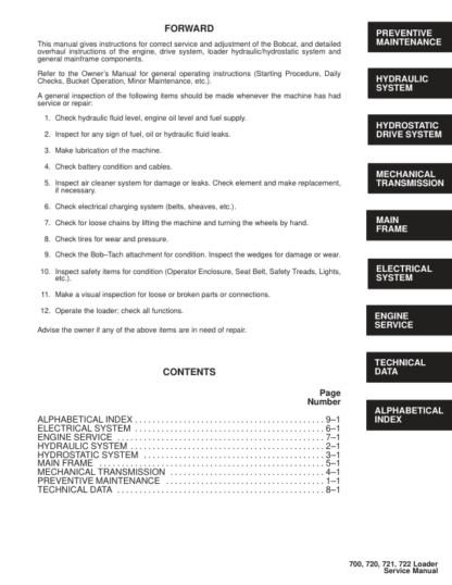 Bobcat 700 720 721 722 Loader Service Manual - Image 3