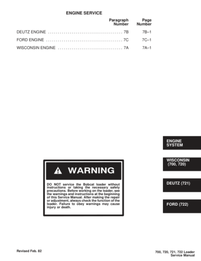 Bobcat 700 720 721 722 Loader Service Manual - Image 4