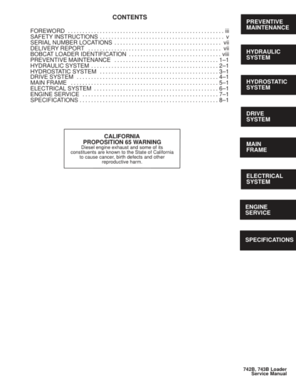 Bobcat 742B 743B Loader Service Manual - Image 3