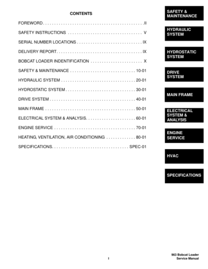 Bobcat 963 Skid Steer Loader Service Manual 6900988 - Image 4