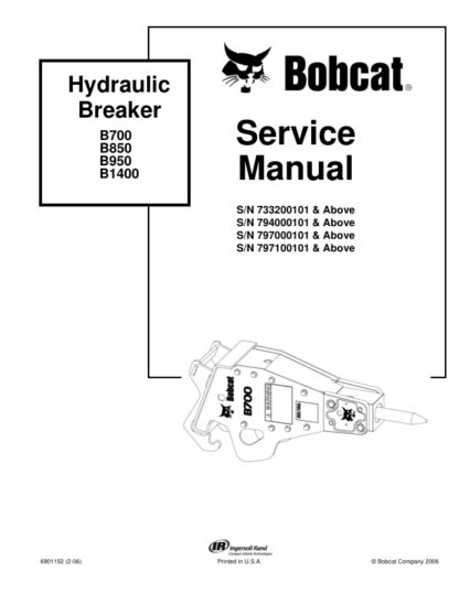 Bobcat B700 B850 B950 B1400 Hydraulic Breaker Service Manual - Image 2