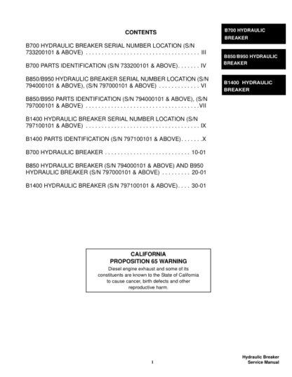 Bobcat B700 B850 B950 B1400 Hydraulic Breaker Service Manual - Image 4