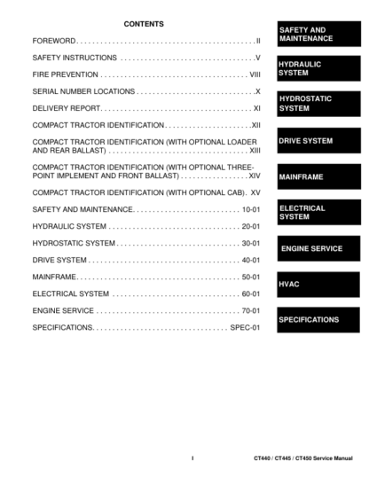 Bobcat CT440 CT445 CT450 Compact Tractor Service Manual - Image 5
