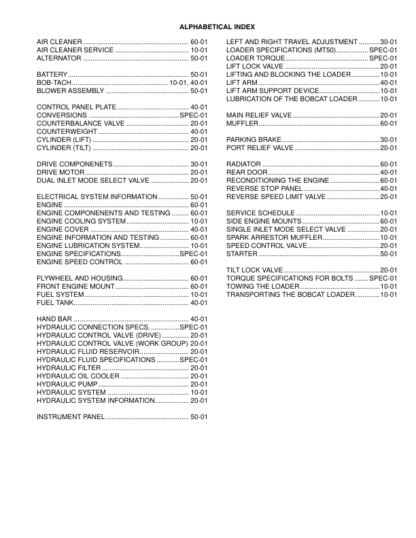Bobcat MT50 Mini Track Loader Service Manual SN 520611001 522411001 - Image 3