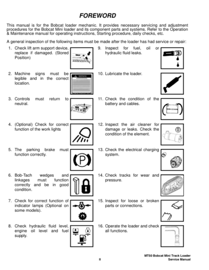 Bobcat MT50 Mini Track Loader Service Manual SN 520611001 522411001 - Image 5