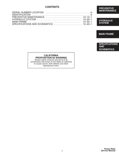 Bobcat Power Rake Attachments Service Manual SN 925100101 - Image 4