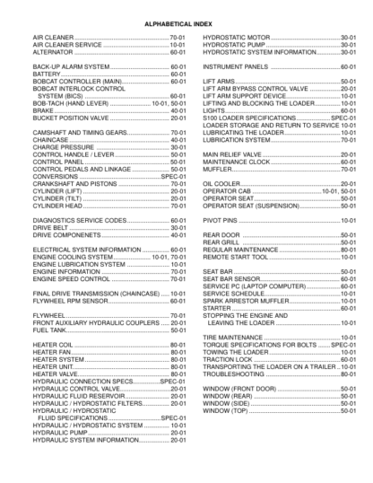Bobcat S100 Skidsteer Loader Service Manual SN A2G711001 A89L11001 - Image 3