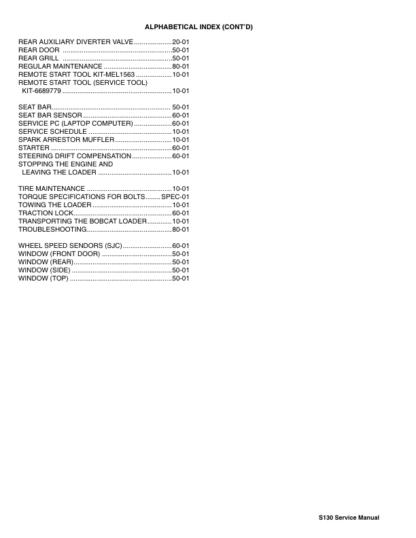 Bobcat S130 Skidsteer Loader Service Manual - Image 4