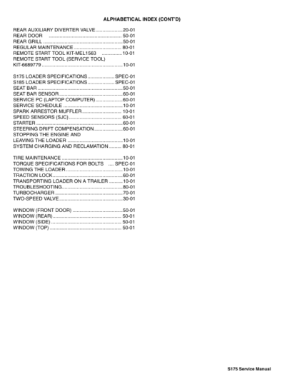 Bobcat S175 Skidsteer Loader Service Manual SN A3L511001 to A3L519999 - Image 4