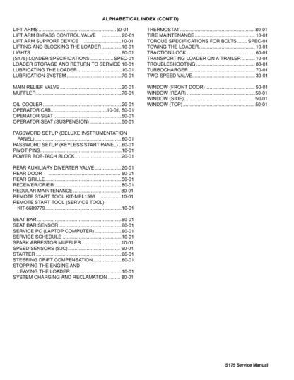 Bobcat S175 Skidsteer Loader Service Manual SN A3L520001 - Image 4