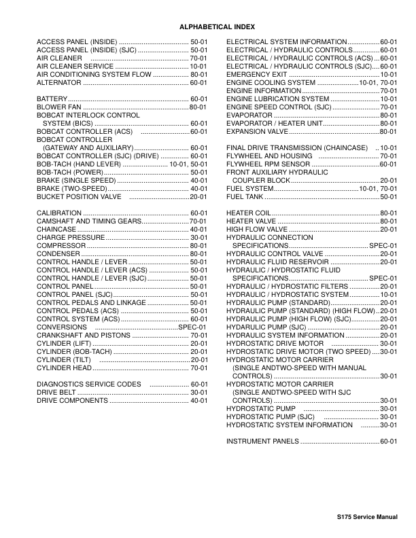 Bobcat S175 Skidsteer Loader Service Manual SN A3L520001 - Image 3