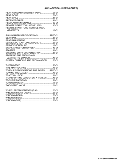 Bobcat S185 Skidsteer Loader Service Manual 2009 Edition - Image 4