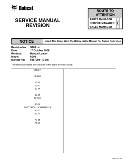 Bobcat S205 Skidsteer Loader Service Manual SN A3LJ11001 A3LK11001 ANLP11001 2011 Edition - Image 12