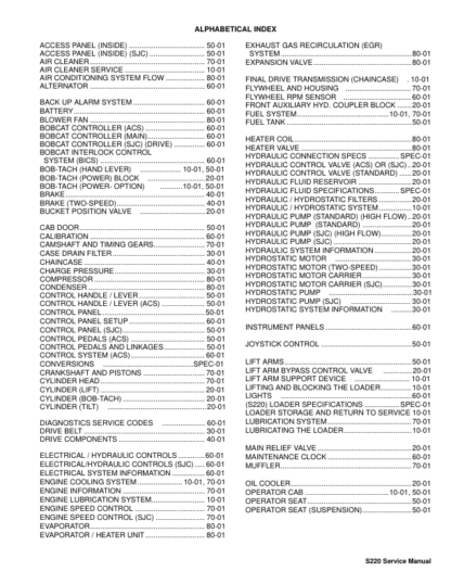 Bobcat S220 Skidsteer Loader Service Manual SN A5GK11001 A5GL11001 - Image 3