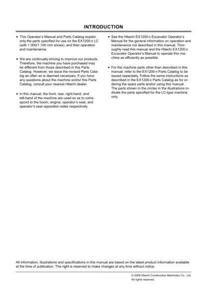 Hitachi EX1200-6 LC Excavator Operator Manual, Parts Catalog - Image 3