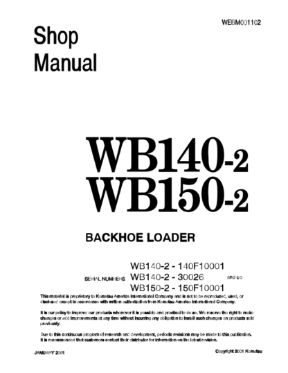 Komatsu WB140-2 WB150-2 Backhoe Loader Shop Service Manual WEBD001102 - Image 2