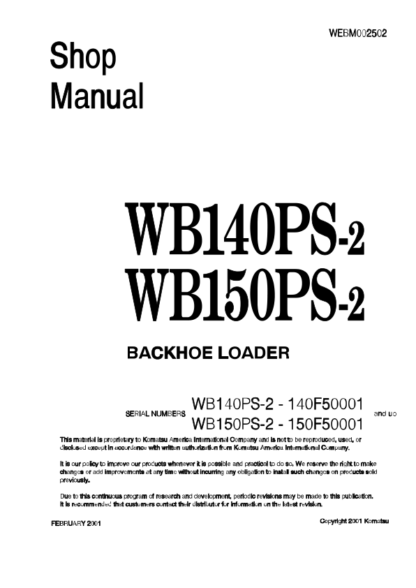 Komatsu WB140PS-2 150PS-2 Backhoe Loader Shop Service Manual WEBD002502 - Image 2