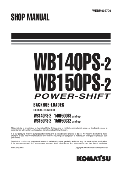 Komatsu WB140PS-2 150PS-2 Power Shift Backhoe Service Manual WEBD004700 - Image 2