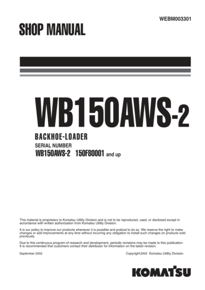 Komatsu WB150AWS-2 Backhoe Loader Shop Service Manual WEBD003301 - Image 2