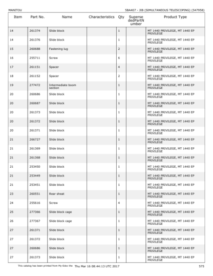 Manitou MT 1440 1840 Telescopic Handler Parts Catalog - Image 15