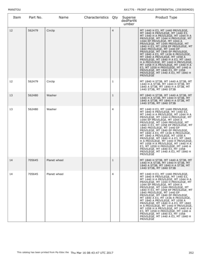 Manitou MT 1440 1840 Telescopic Handler Parts Catalog - Image 12