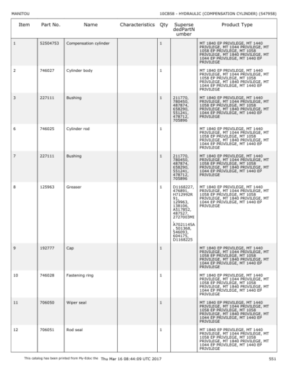 Manitou MT 1440 1840 Telescopic Handler Parts Catalog - Image 14