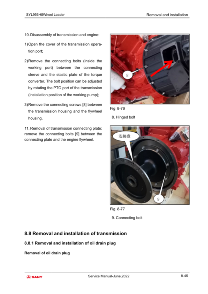 SANY SYL956H5 Wheel Loader Service Manual - Image 8