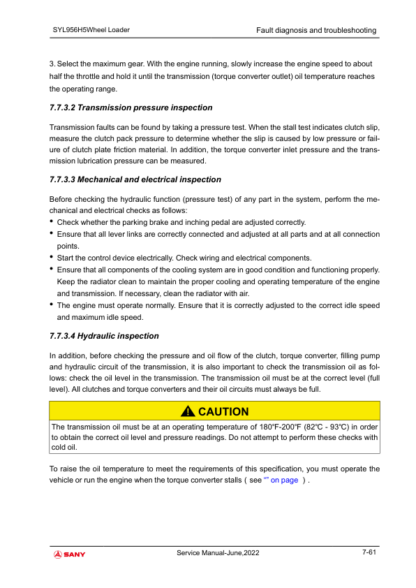 SANY SYL956H5 Wheel Loader Service Manual - Image 6