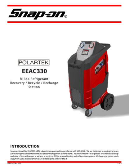 Snap-on EEAC330 R134a Refrigerant Recovery Recycle Recharge Station User Manual - Image 2