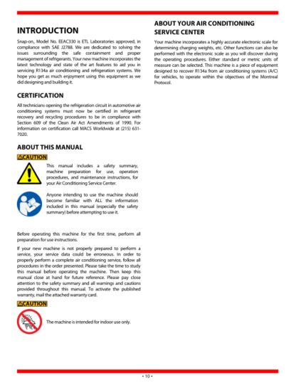 Snap-on EEAC330 R134a Refrigerant Recovery Recycle Recharge Station User Manual - Image 3