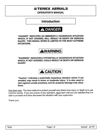 TEREX TA33 Self Propelled Articulating Boom Lift Operation Manual - Image 5