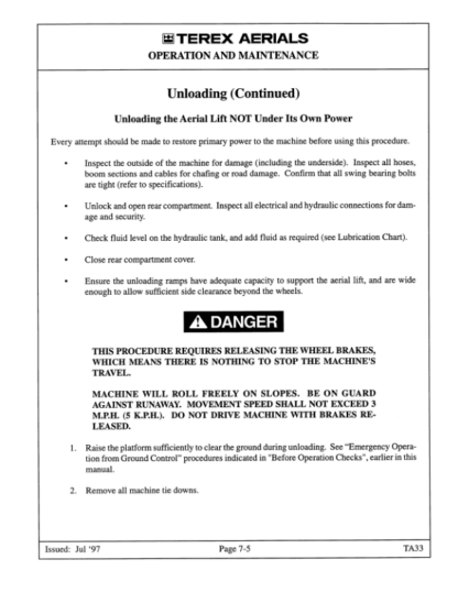 TEREX TA33 Self Propelled Articulating Boom Lift Operation Manual - Image 13