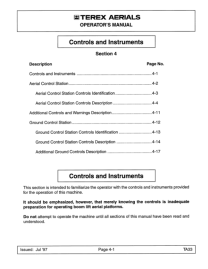 TEREX TA33 Self Propelled Articulating Boom Lift Operation Manual - Image 10