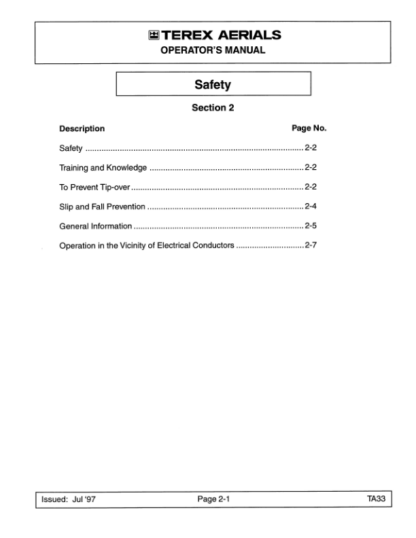 TEREX TA33 Self Propelled Articulating Boom Lift Operation Manual - Image 6