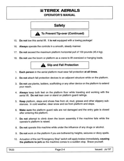 TEREX TA33 Self Propelled Articulating Boom Lift Operation Manual - Image 9