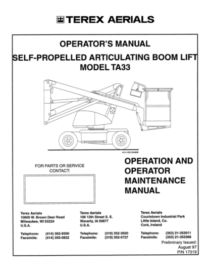 TEREX TA33 Self Propelled Articulating Boom Lift Operation Manual - Image 2